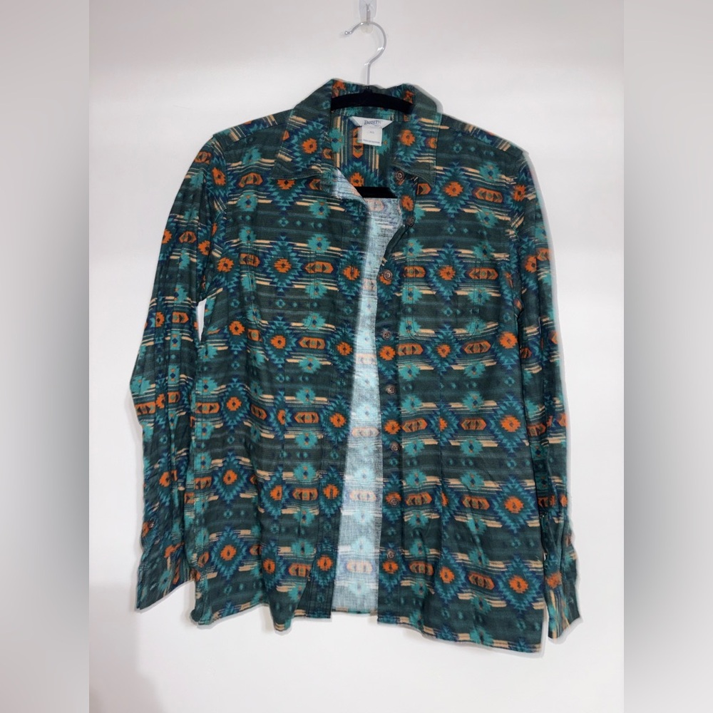 Duluth trading co Aztec Printed Flannel Shirt green & Orange size XS cotton - Picture 3 of 6